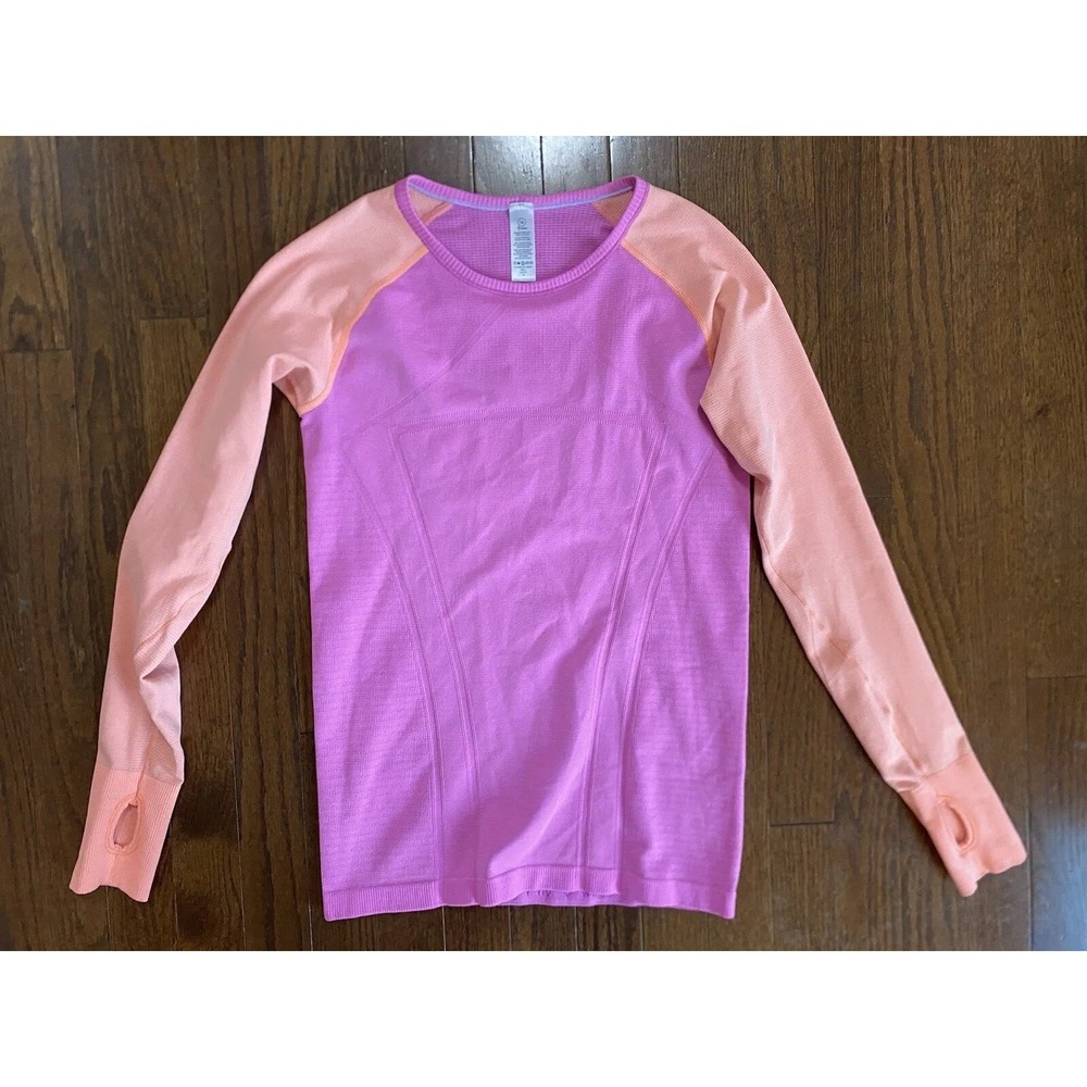 Ivivva Pink & Orange Long‎ Sleeve Top 14 Thumb Holes Lululemon
